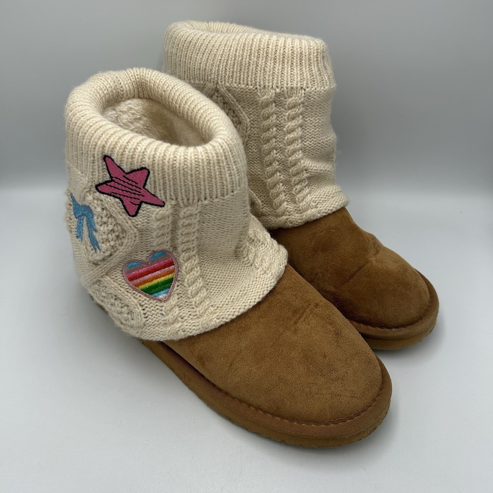 Steve Madden Brown Suede Knit Cuff Embroidered Short Boots Shoes Size 7/8